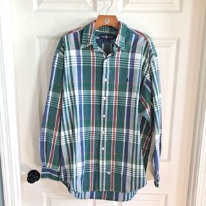 Ralph Lauren Cotton Plaid Button Down Oversized Classic Oxford Shirt Preppy